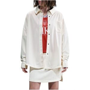NWT Nike Sportswear Women Oversized Jacquard Striped Button-Down Shirt XXL Ivory